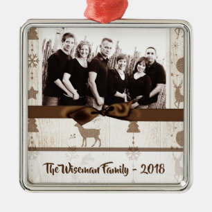 Personalized Christmas Burlap Deer PHOTO Ornament