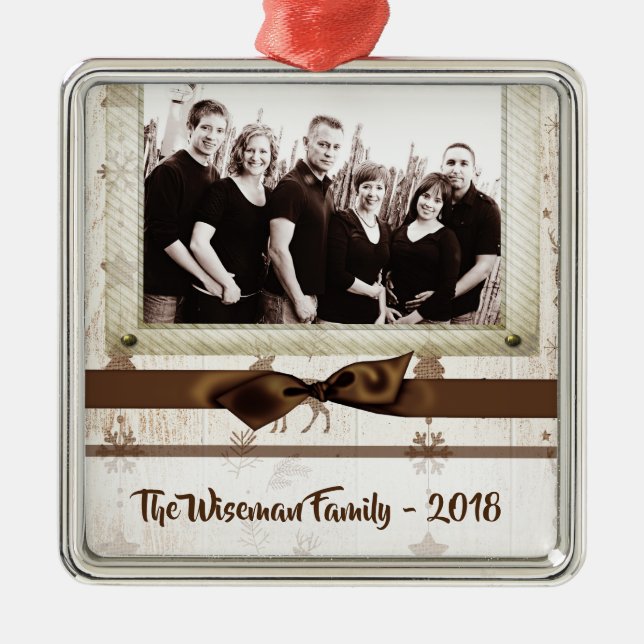 Personalized Christmas Burlap Deer PHOTO Ornament (Front)