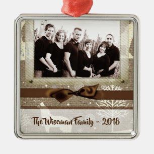 Personalized  Christmas Burlap Deer PHOTO Ornament