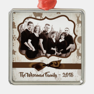 Personalized Christmas Burlap Deer PHOTO Ornament