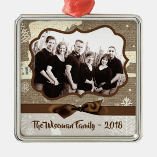 Personalized Christmas Burlap Deer PHOTO Ornament