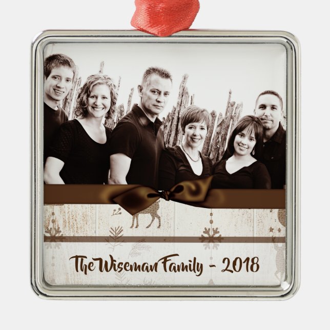 Personalized Christmas Burlap Deer PHOTO Ornament (Front)