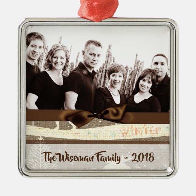 Personalized Christmas Burlap Deer  PHOTO Ornament (Front)
