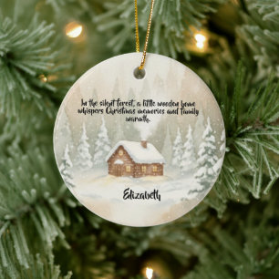 Personalized Christmas Cabin Ceramic Ornament