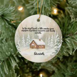 Personalized Christmas Cabin Ceramic Ornament