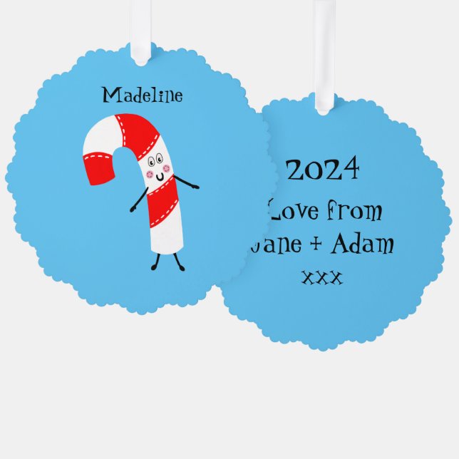 Personalized Christmas Candy Cane Ornament Card (Front/Back)