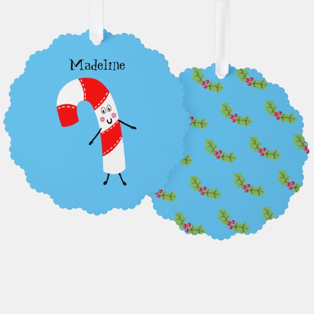 Personalized Christmas Candy Cane Ornament Card (Front/Back)
