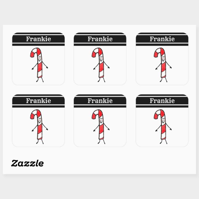 Personalized Christmas Candy Cane Square Sticker (Sheet)