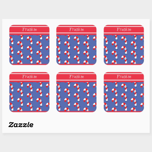 Personalized Christmas Candy Cane Square Sticker (Sheet)