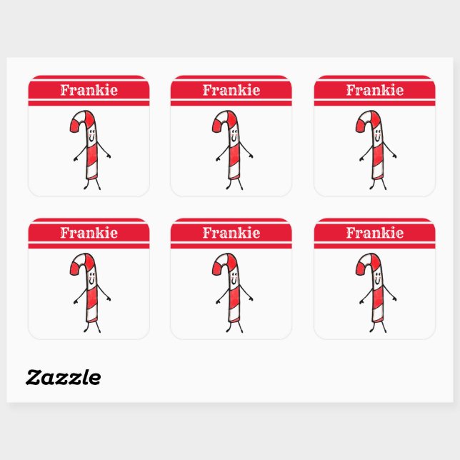 Personalized Christmas Candy Cane Square Sticker (Sheet)