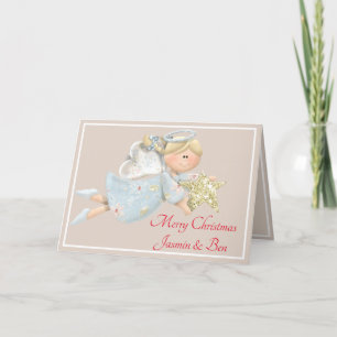 Personalized Christmas Card - Angel Glitter Star