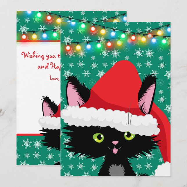 Personalized Christmas Cat with Santa Hat Card (Front/Back)