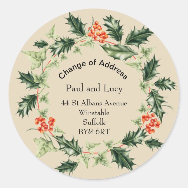 Personalized Christmas Change of Address Classic Round Sticker (Front)