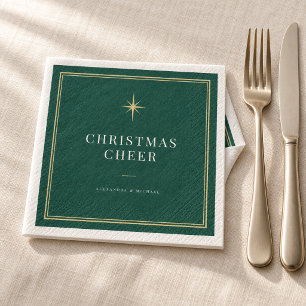 Personalized Christmas Cheer Emerald Green & Gold Napkin