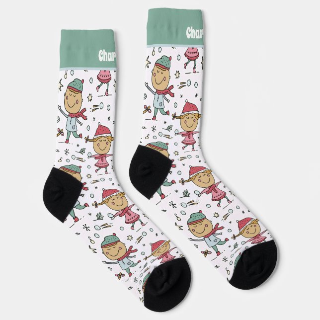 Personalized Christmas Children in Snow Pattern Socks (Right)