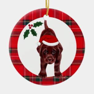 Personalized Christmas Chocolate Lab Puppy Ceramic Ornament