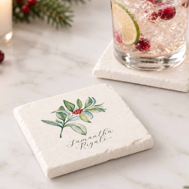 Personalized Christmas Coasters (Personalized Christmas theme bridal shower favors with guest names, styled as keepsake coasters)