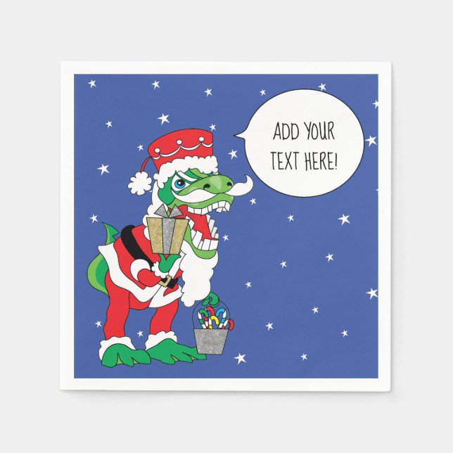 Personalized Christmas Cocktail Napkins Dino Santa (Front)