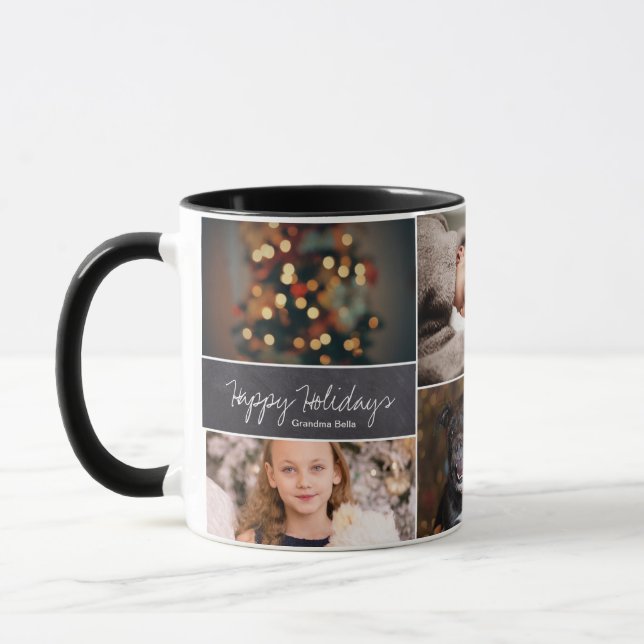 Personalized, Christmas, Collage 6 Photos, Chalk Mug (Left)