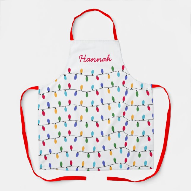 Personalized Christmas Colourful lights Pattern Apron (Front)