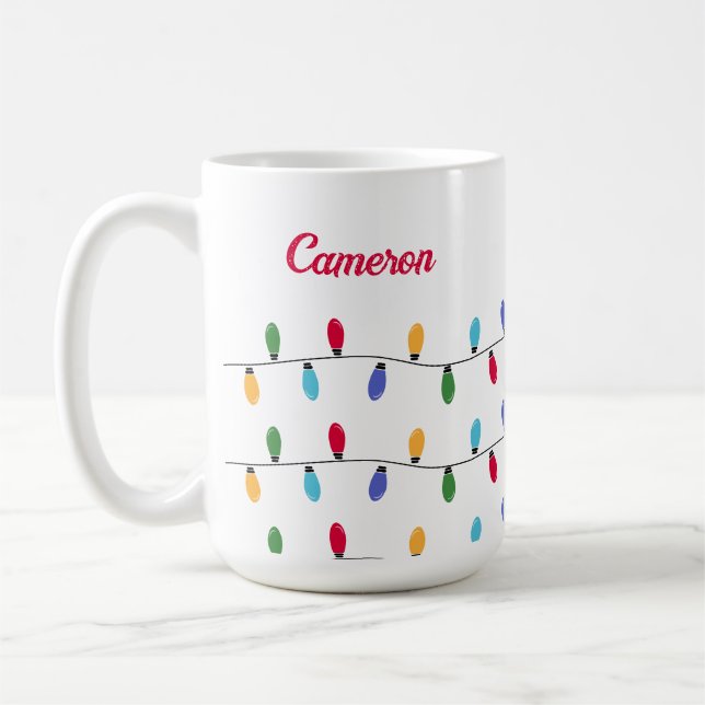 Personalized Christmas Colourful String of lights Coffee Mug (Left)