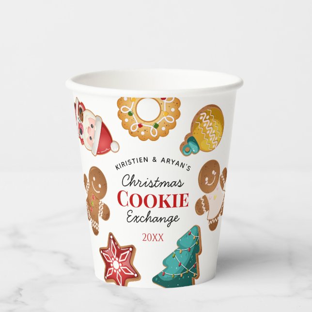 Personalized Christmas Cookie Exchange Gingerbread Paper Cups (Front)