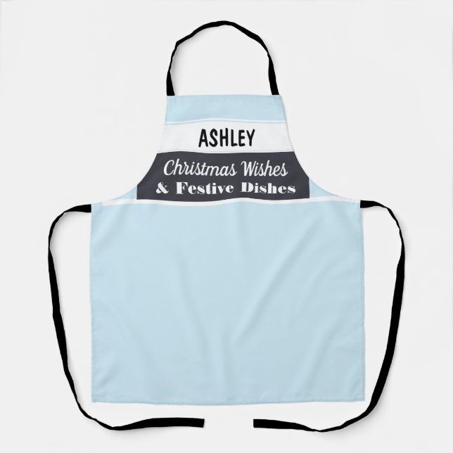 Personalized Christmas Cooking Light Blue Kitchen Apron (Front)