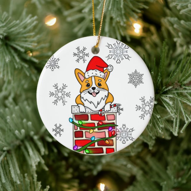 Personalized Christmas Corgi  Ceramic Ornament (Tree)