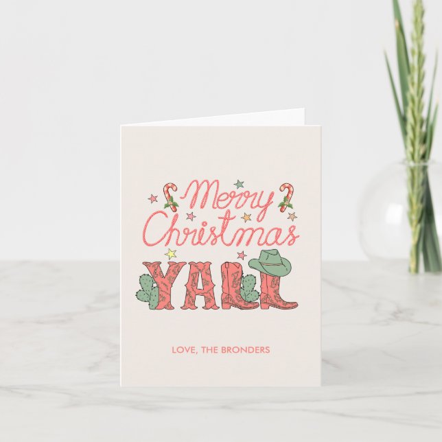 Personalized Christmas Cowgirl Blank Holiday Card (Front)