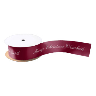 Personalized Christmas Cranberry Satin Ribbon