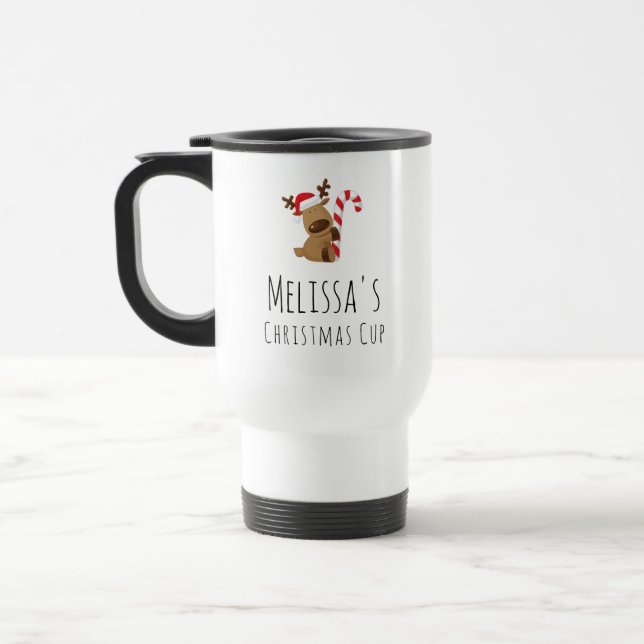 Personalized Christmas Cup, Cute Reindeer Mug (Left)