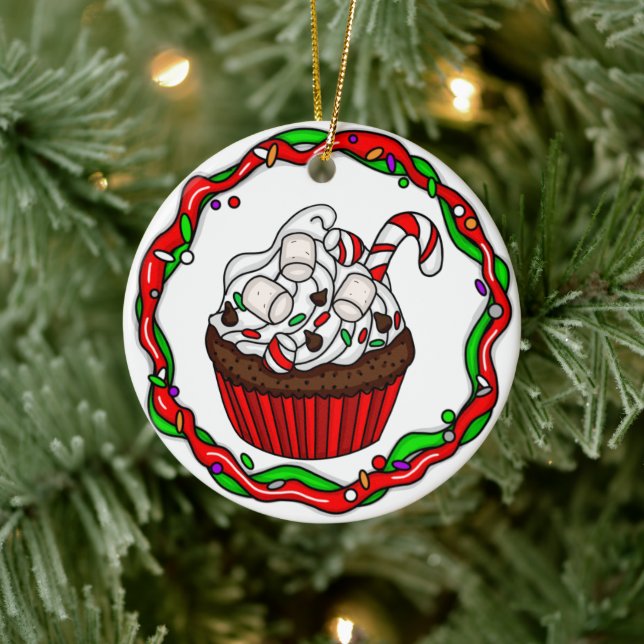Personalized Christmas Cupcake   Ceramic Ornament (Tree)