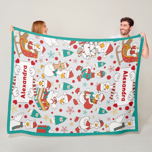 Personalized Christmas Cute Goose Name  Fleece Blanket (In Situ)