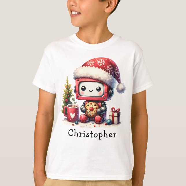 Personalized Christmas Cute Robot T-Shirt (Front)