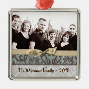 Personalized Christmas Damask Winte PHOTO Ornament