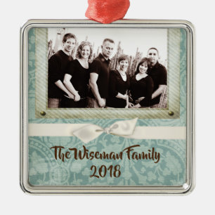 Personalized Christmas Damask Winte PHOTO Ornament