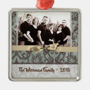 Personalized Christmas Damask Winte PHOTO Ornament