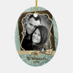 Personalized Christmas Damask Winte PHOTO Ornament