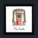 Personalized Christmas Decorations Home Custom  Gift Box<br><div class="desc">Cute keepsake jewellery gift box featuring a Christmas decorated home with red bows,  wreaths,  garland and holly berries.  Customize with recipient’s name.</div>
