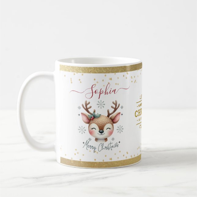Personalized Christmas Deer Face Christmas Coffee Mug (Left)