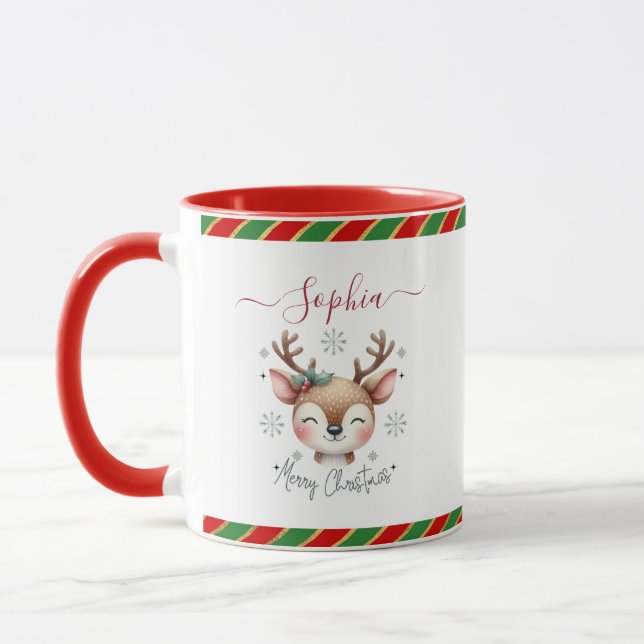 Personalized Christmas Deer Face Christmas Mug (Left)