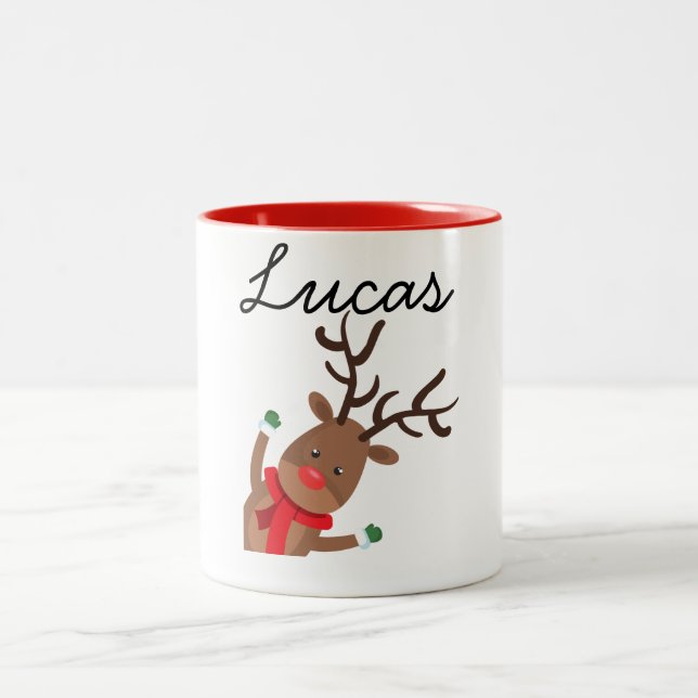 Personalized Christmas Deer Face Christmas Mug (Center)