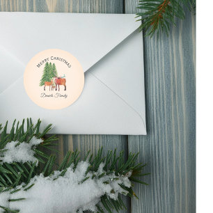 Personalized Christmas Deer Family Classic Round Sticker