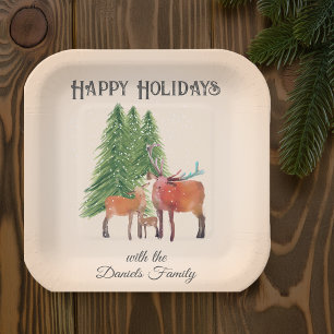 Personalized Christmas Deer Family Paper Plate