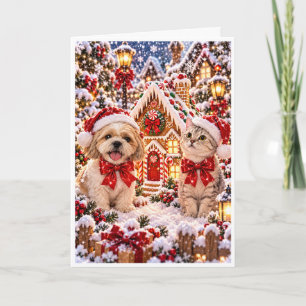 Personalized Christmas Dog and Cat Gingerbread Hol Holiday Card