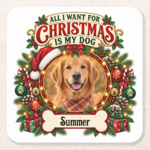 Personalized Christmas Dog Photo and Name Coaster