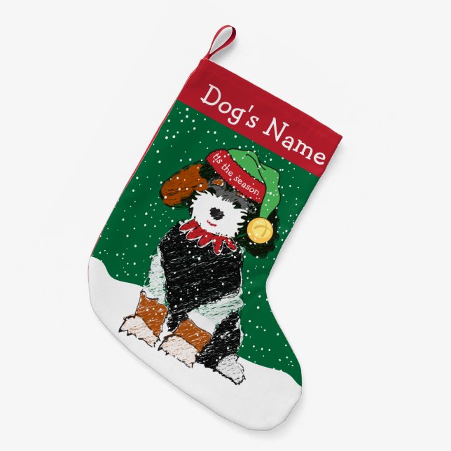 Personalized Christmas Elf Bernedoodle Small Christmas Stocking (Front (Hanging))