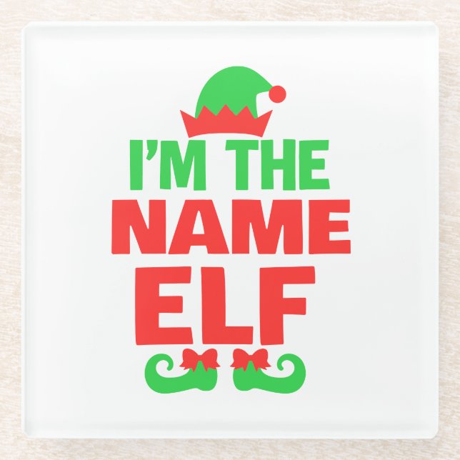 Personalized Christmas Elf Glass Coaster (Front)