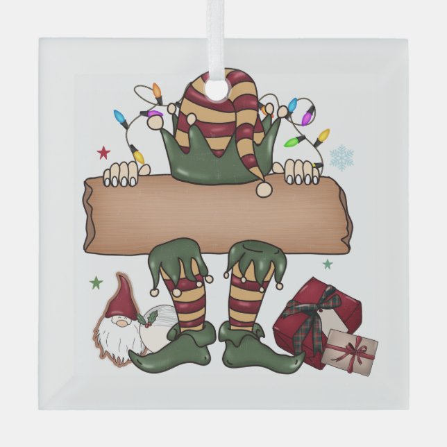 Personalized Christmas Elf Glass Ornament (Front)