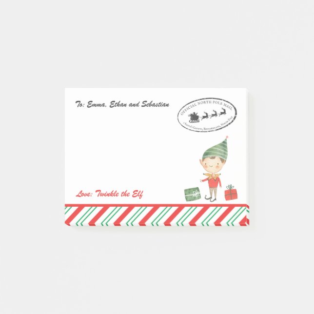 Personalized Christmas Elf Mail Post-it Notes (Front)